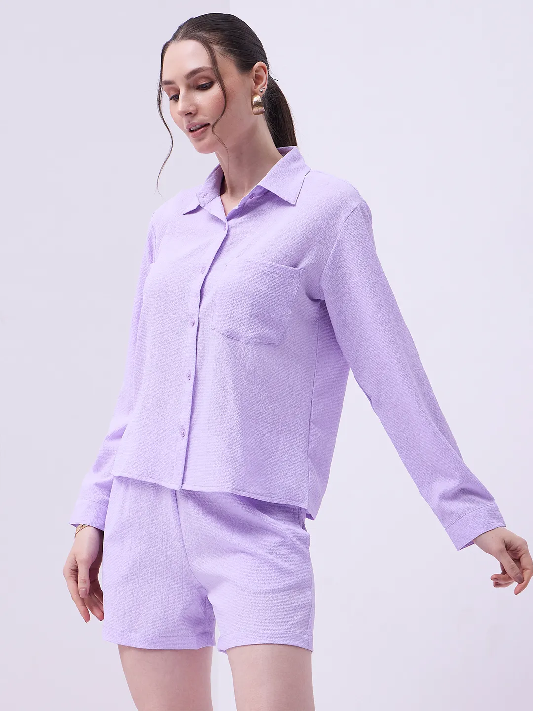 Lavender Shirt & Shorts Co-ord Set