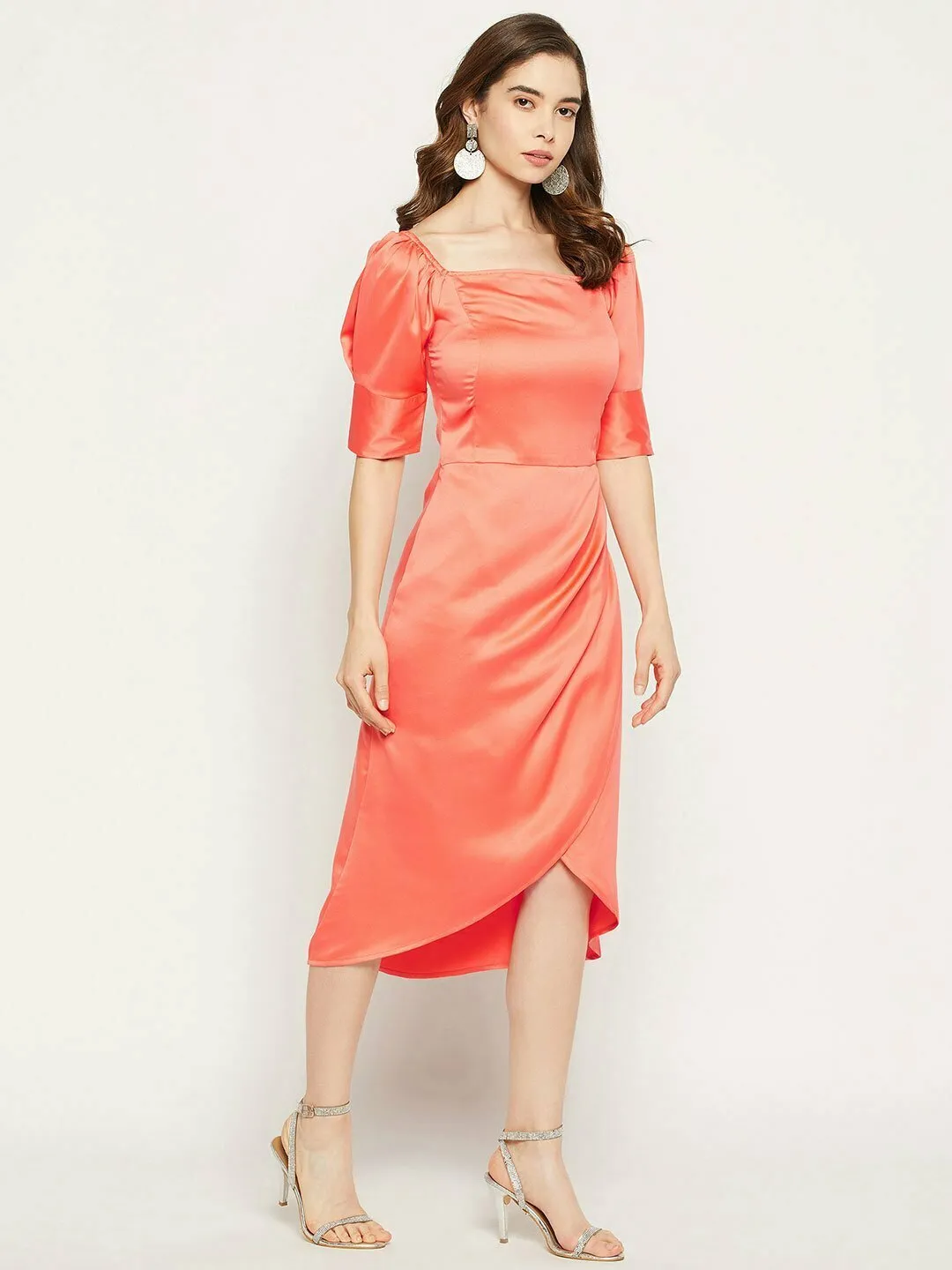 Orange Midi Wrap Dress