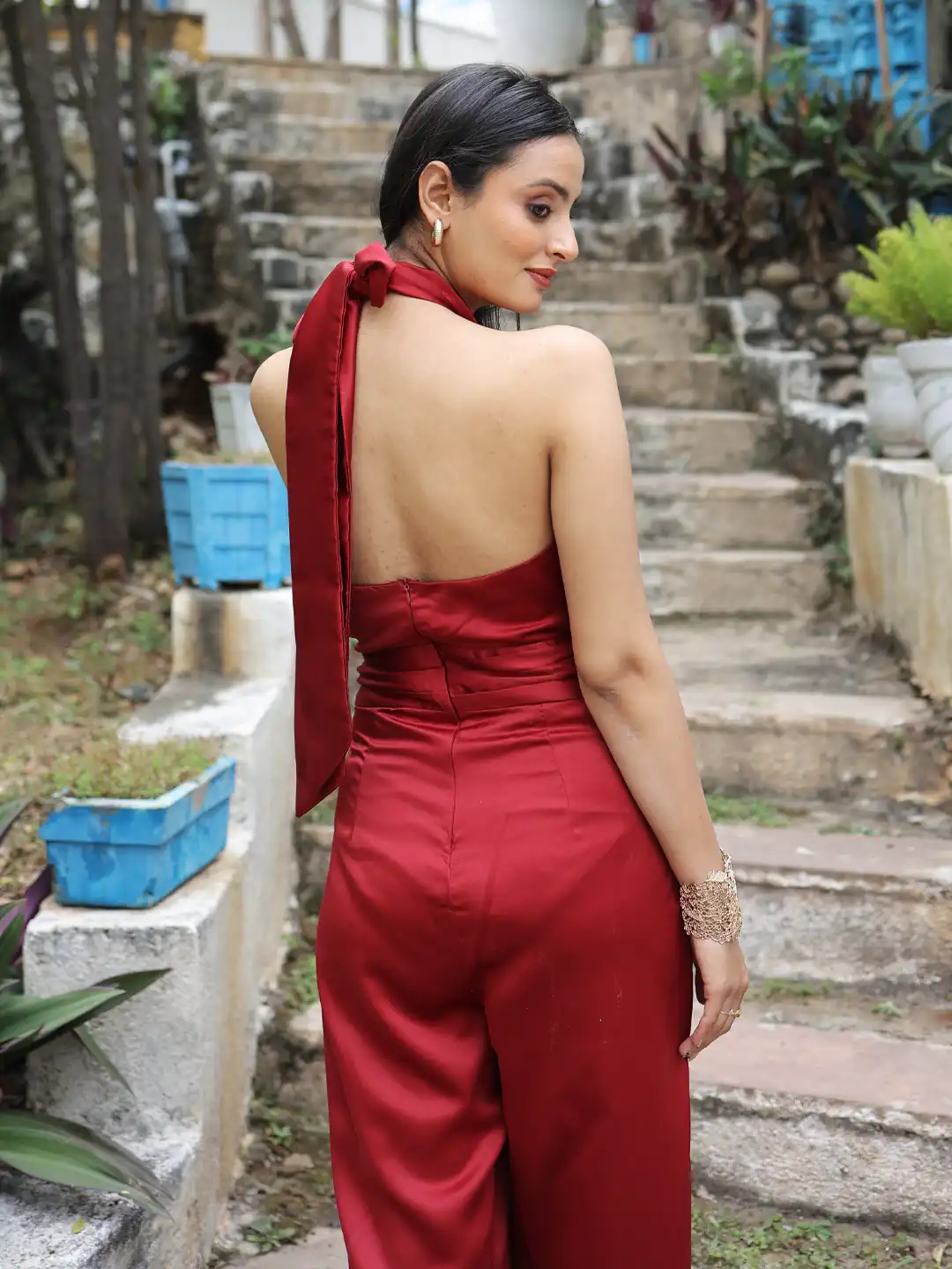 Red Satin Halter Neck Jumpsuit