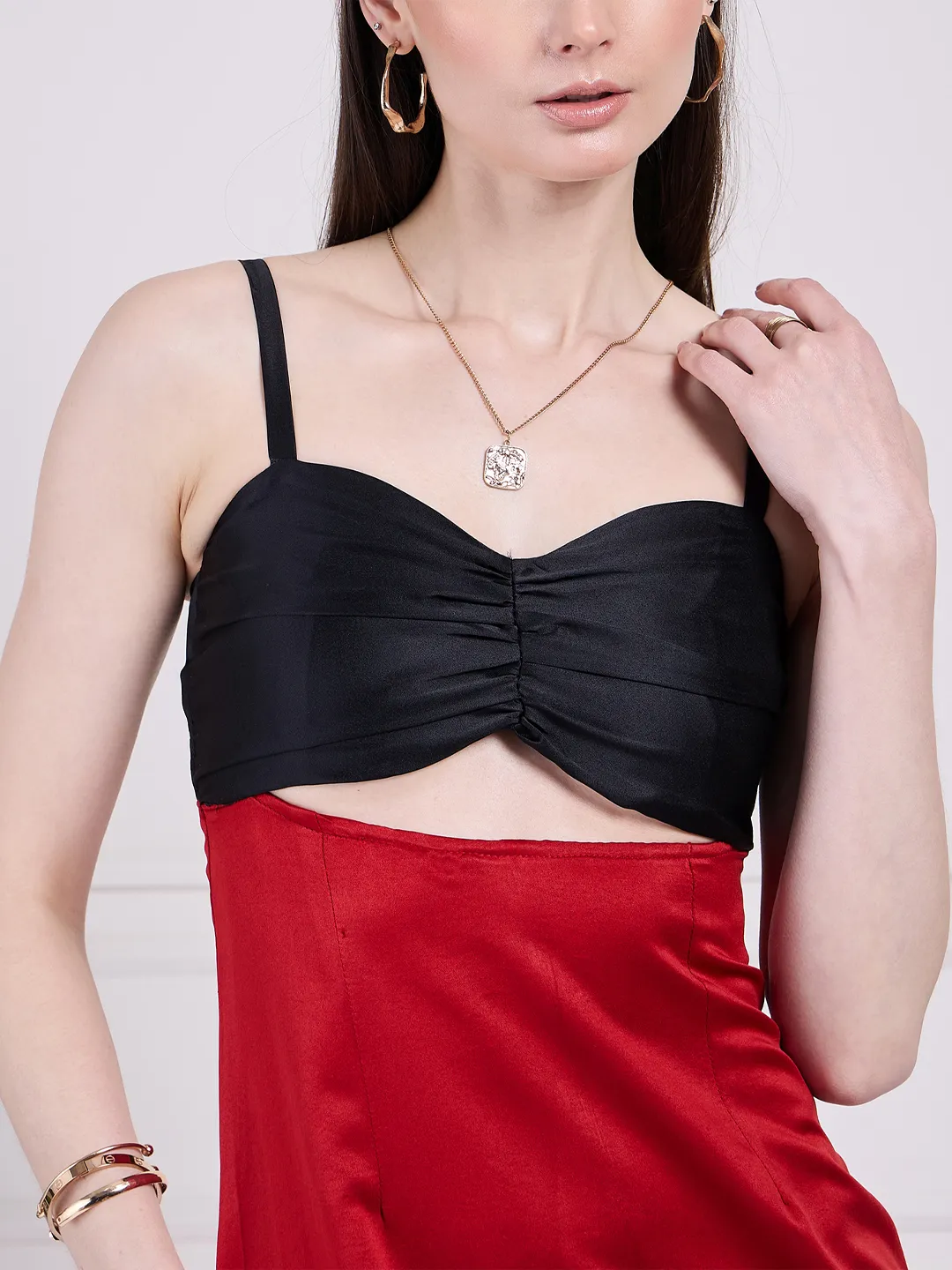 Red and Black Cut-out Satin Dress