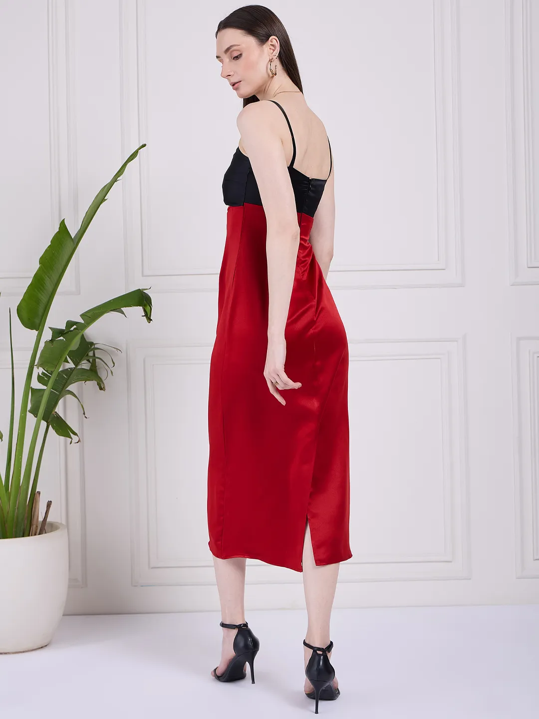 Red and Black Cut-out Satin Dress