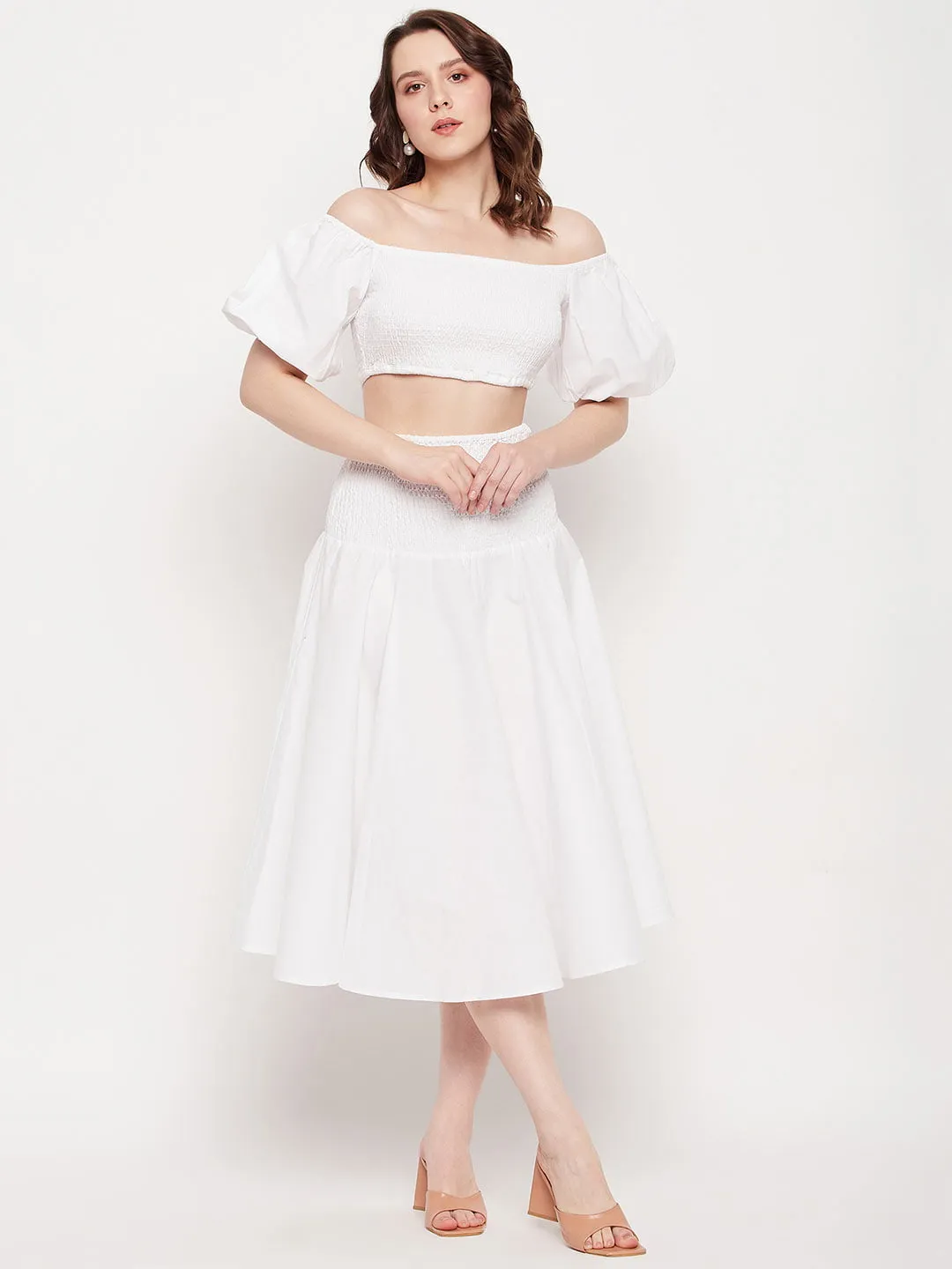 White Off Shoulder Co-ord Set