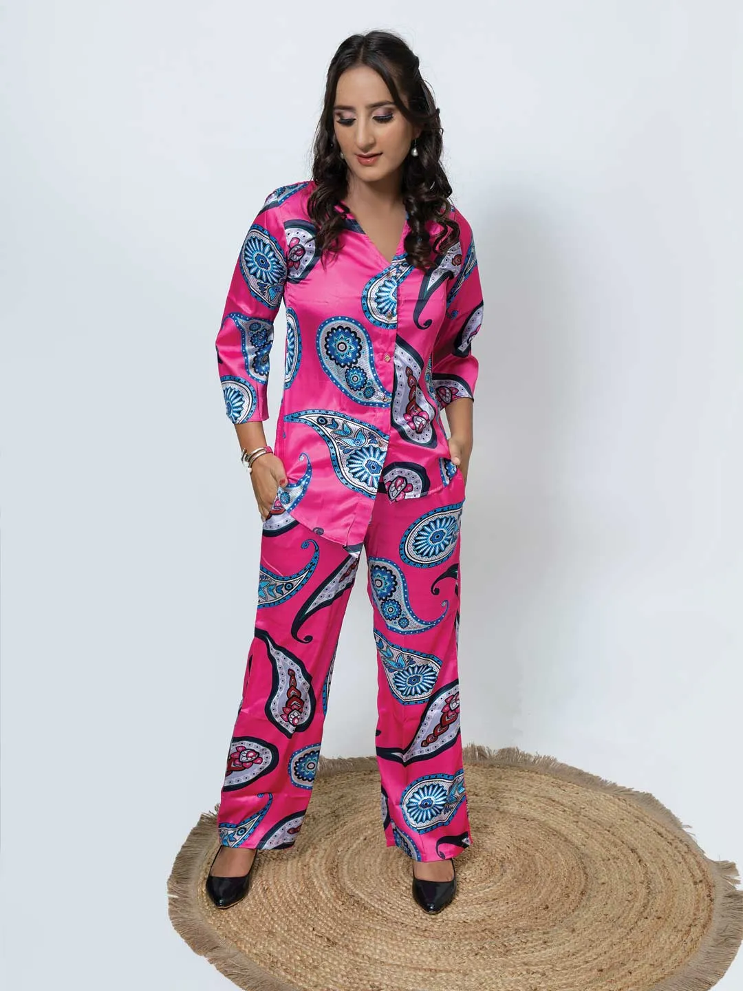 Women Hot Pink Pant Suit