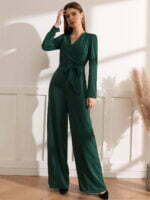 belted green jumpsuit
