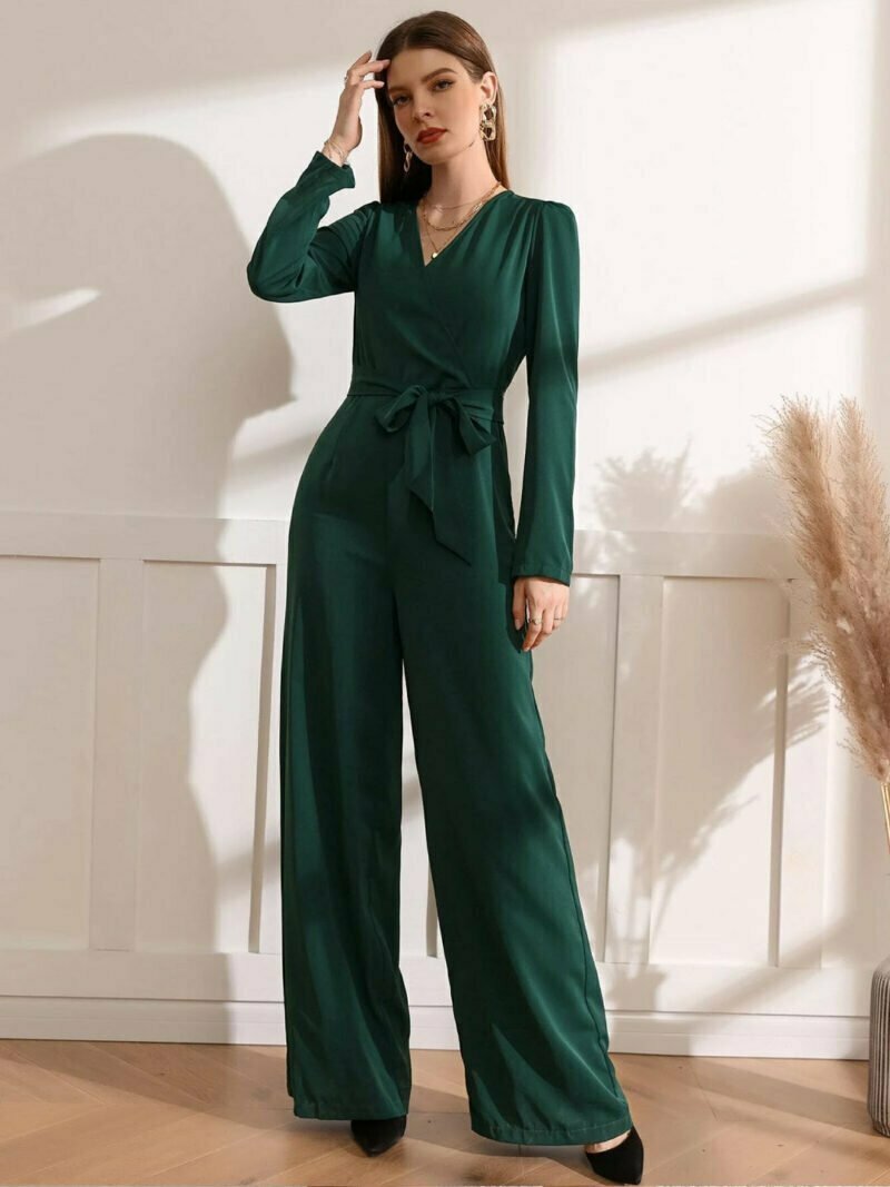 belted green jumpsuit