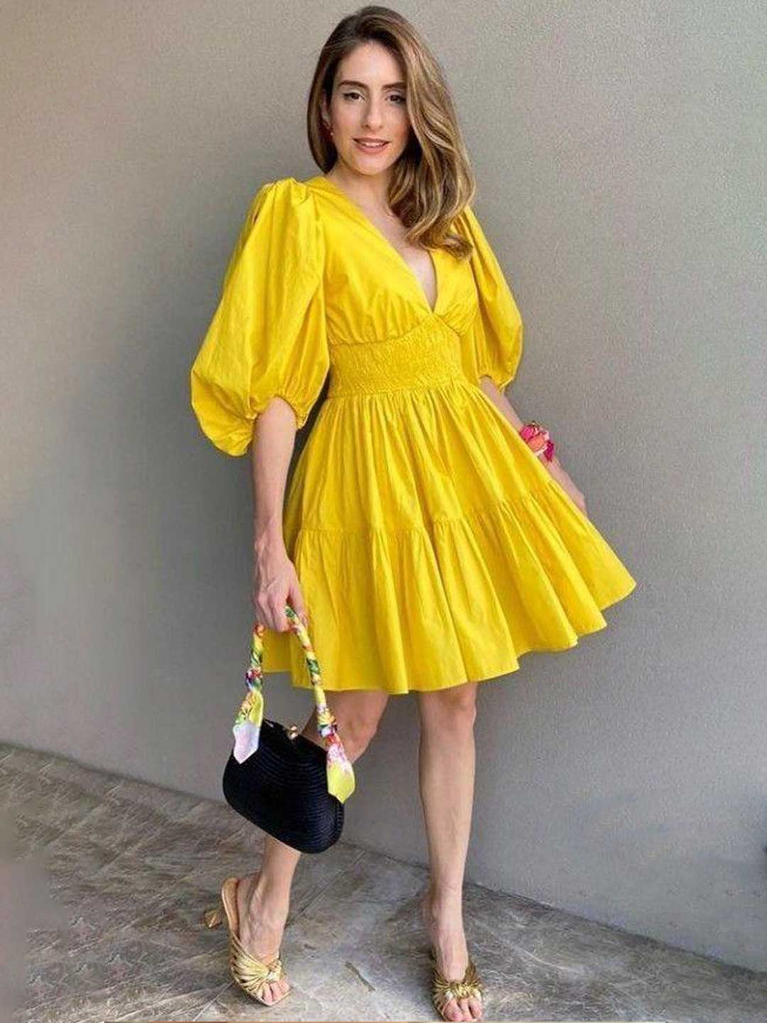 Yellow fit and cheap flare dress