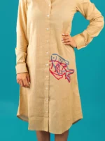 BEIGE TWIN-FIN SHIRT DRESS