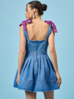 PLEATED PETITE BLUE DENIM DRESS