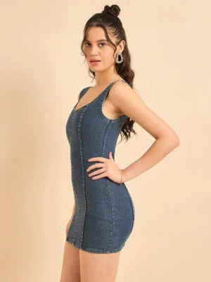 Twilight trench paneled denim dress