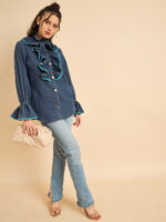 Navy Frill Denim Shirt