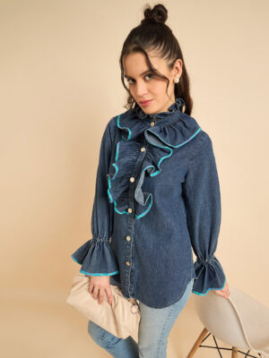 Navy Frill Denim Shirt